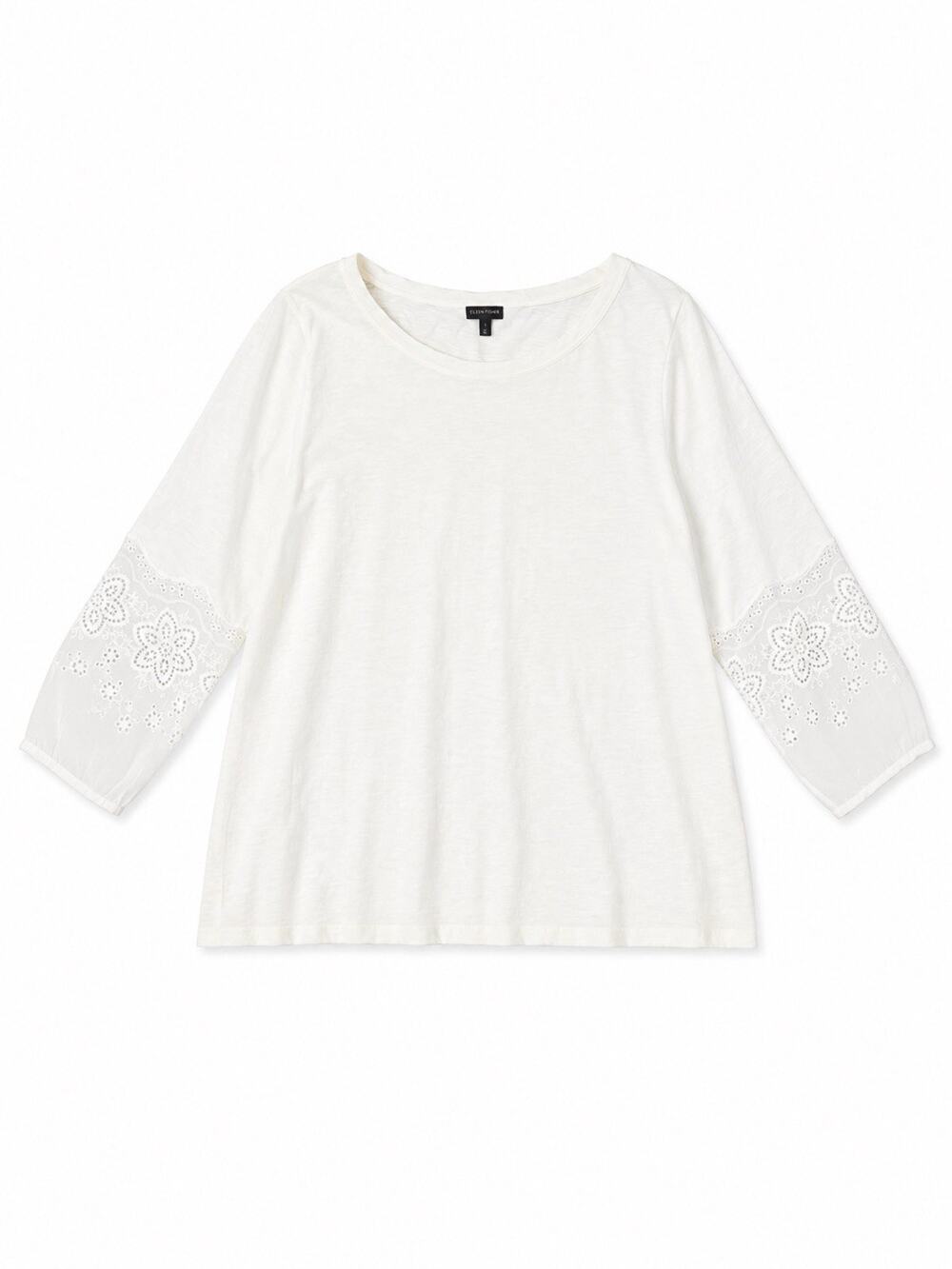 TALBOTS COTTON EYELET DETAIL TEE WHITE Cotton LARGE NWOT